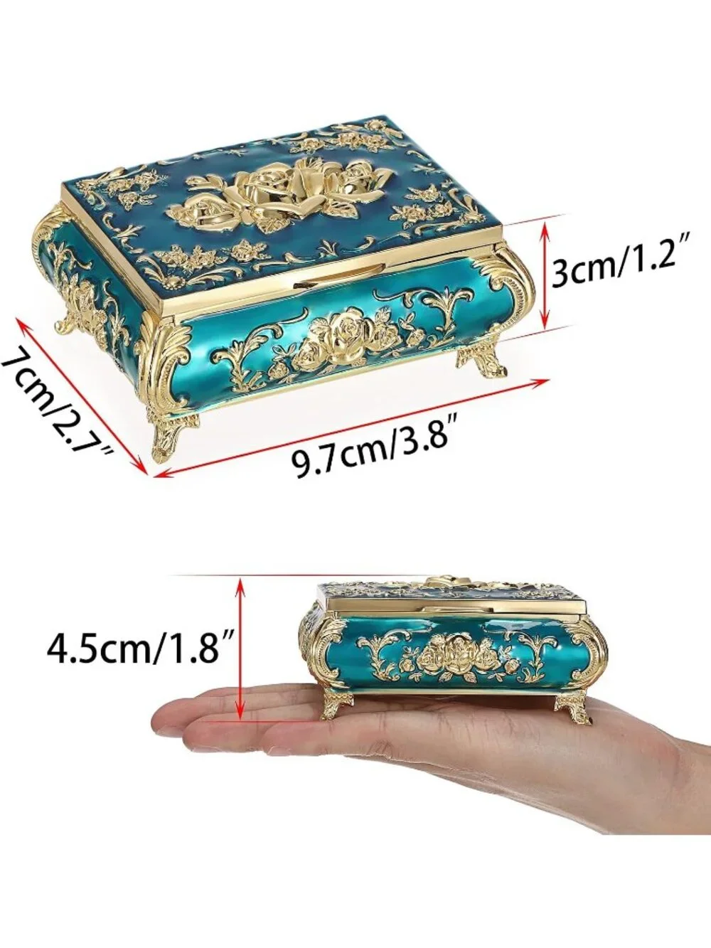 Vintage Small Metal Blue Trinket Case Engraved Jewelry Storage Box For Necklace